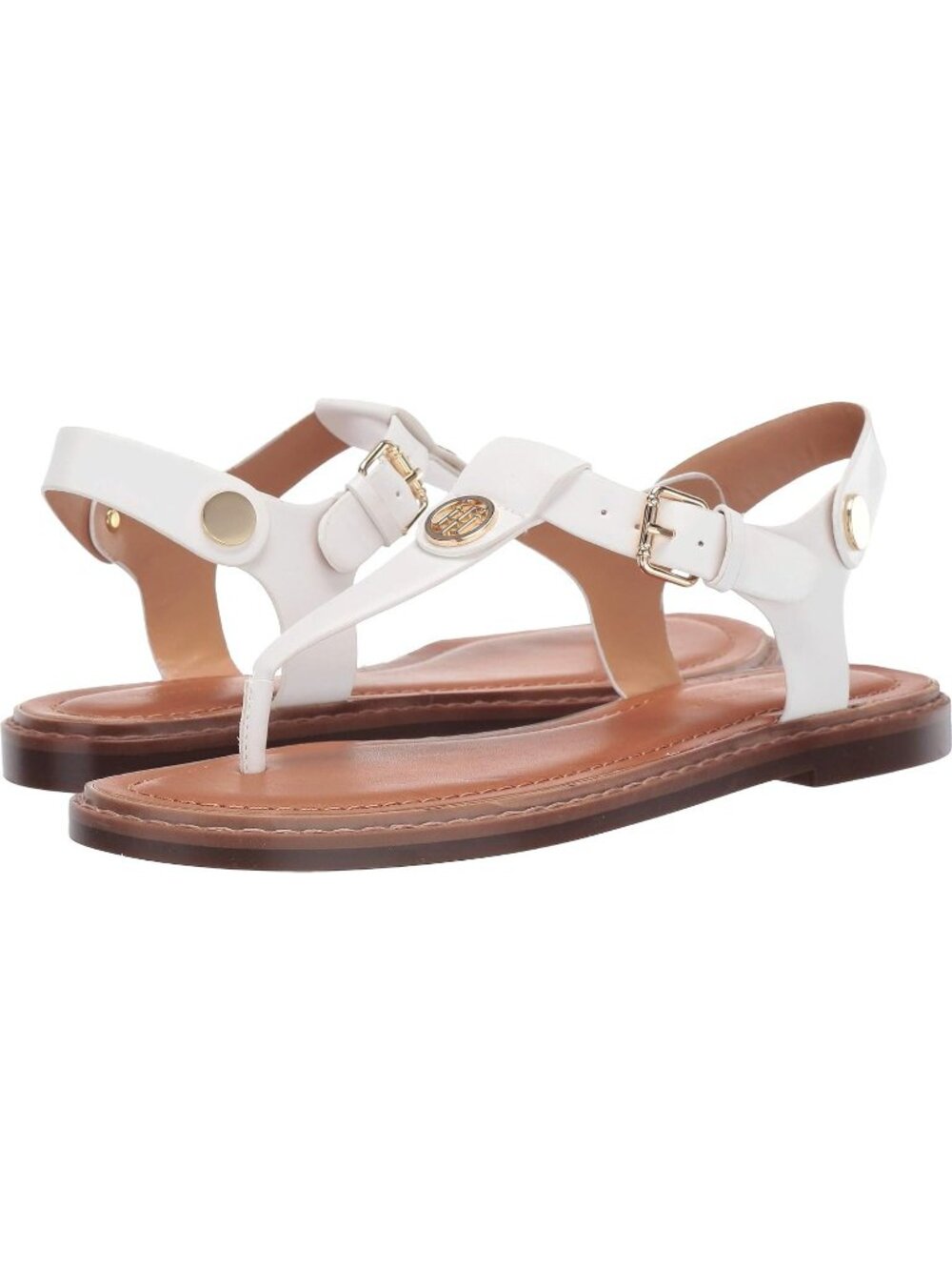 Women's White Almond Toe T-Strap Foam Footbed Solid Walking Casual Sandal Shoes
